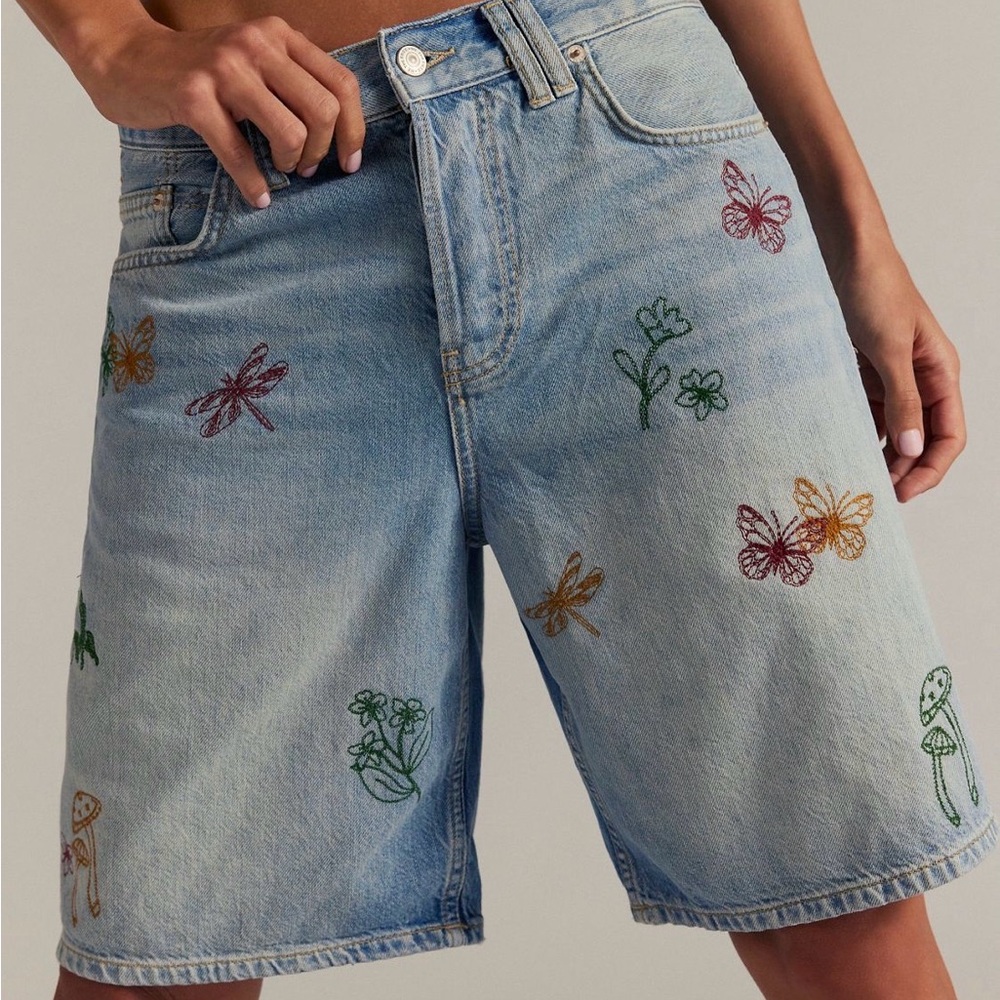 Tricia Fix x Free People Montana Embroidered Denim Shorts Sz 27 NWT